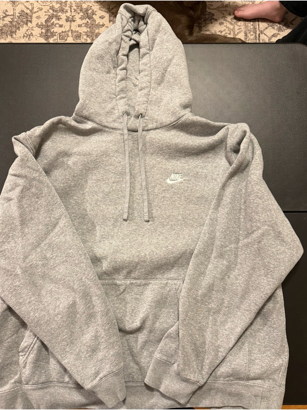 Nike Women's Grey Hooded Sweatshirt - Light Grey Drawstring Hoodie